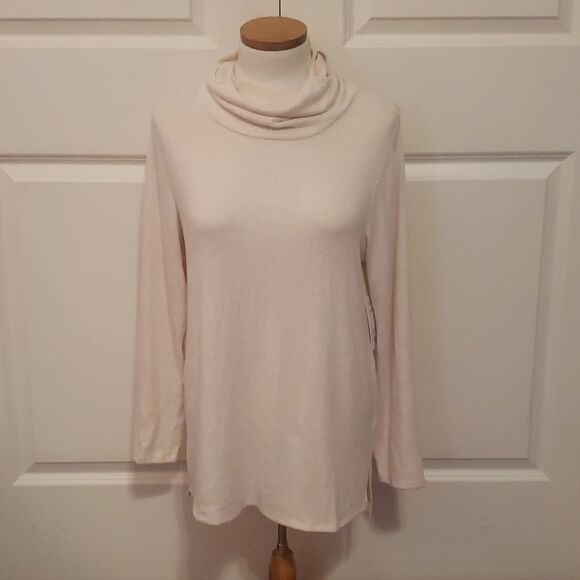 Bobeau Cowl Neck Top with Built-in Face Mask Cream Size Large NWOT - Picture 1 of 5